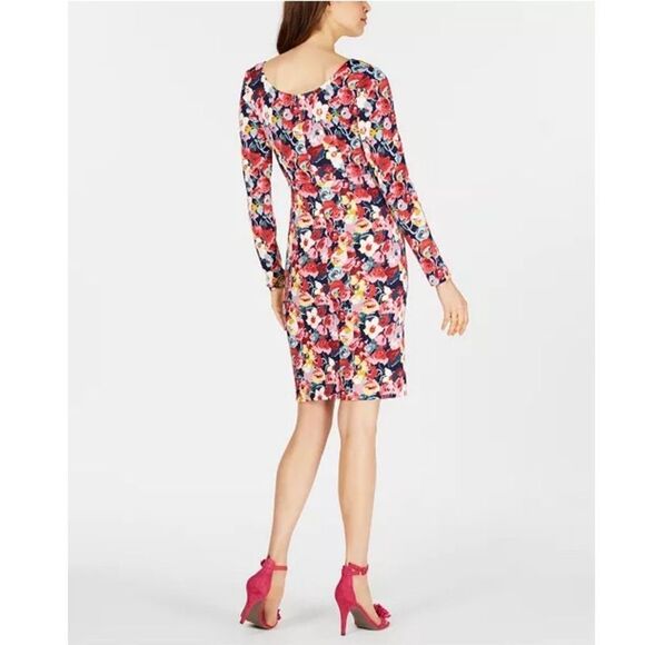Betsey Johnson Dress Size 10 Long Sleeve Floral Scoop Neck Sheath Stretch - Picture 3 of 11
